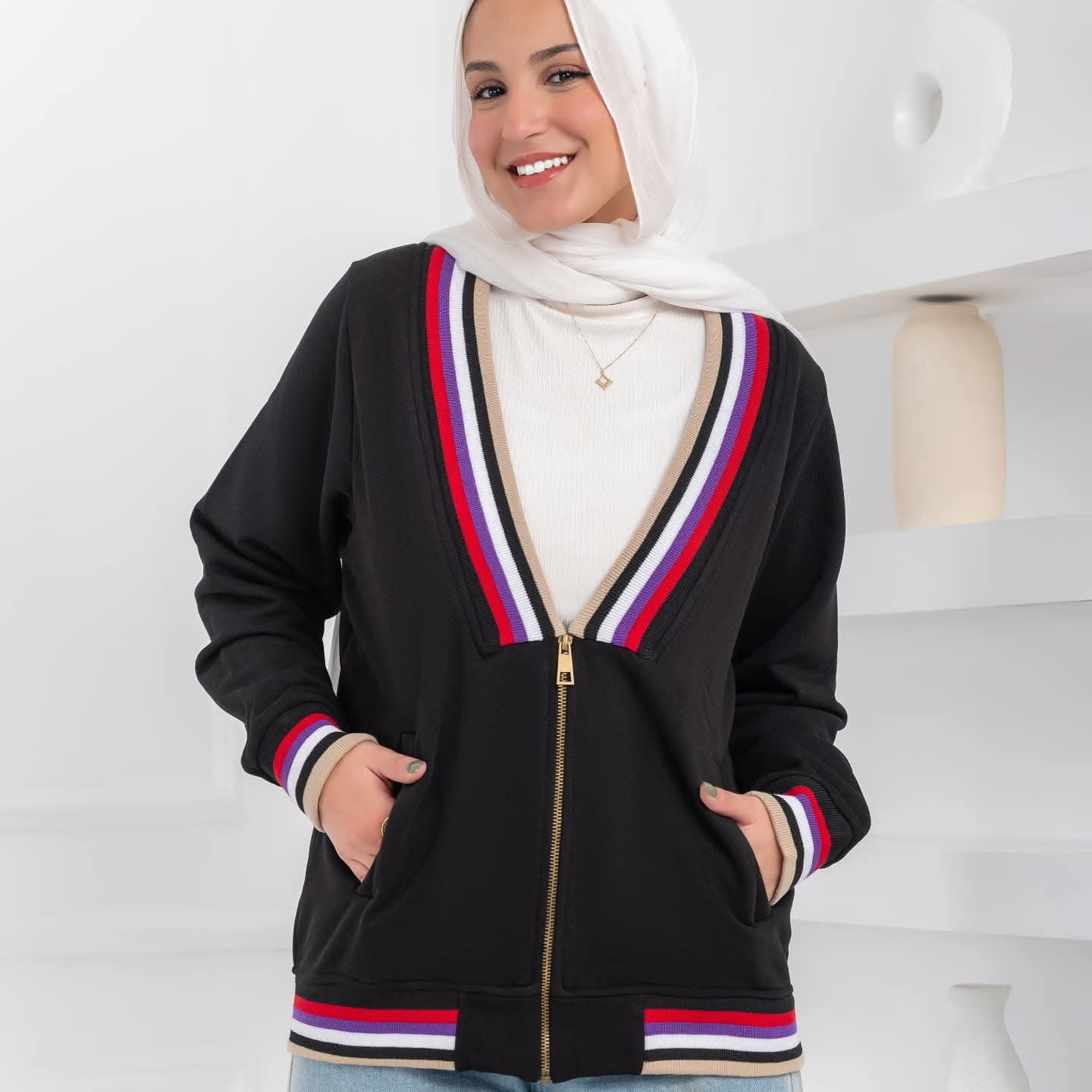 Striped jacket with zipper