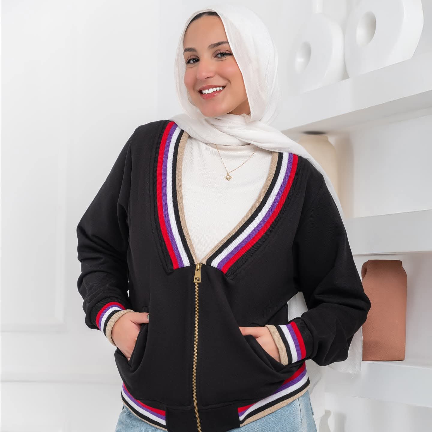 Striped jacket with zipper