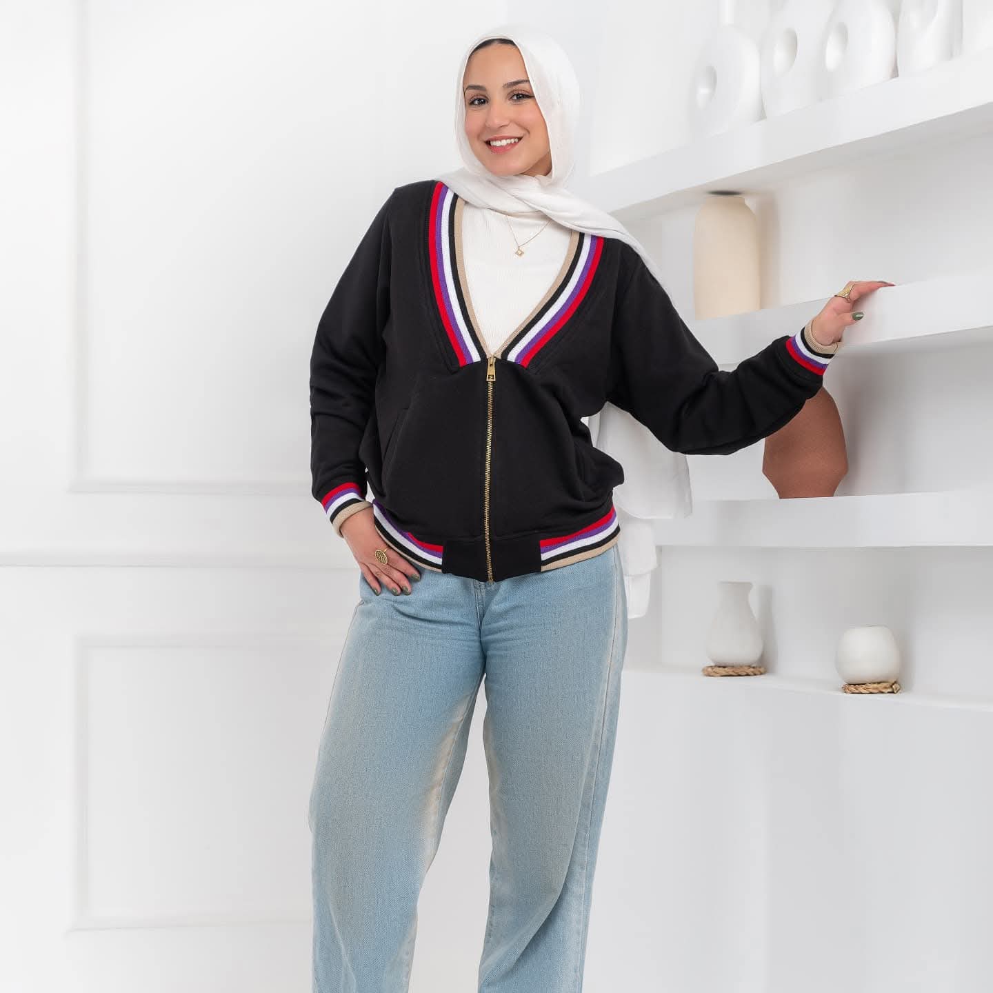 Striped jacket with zipper
