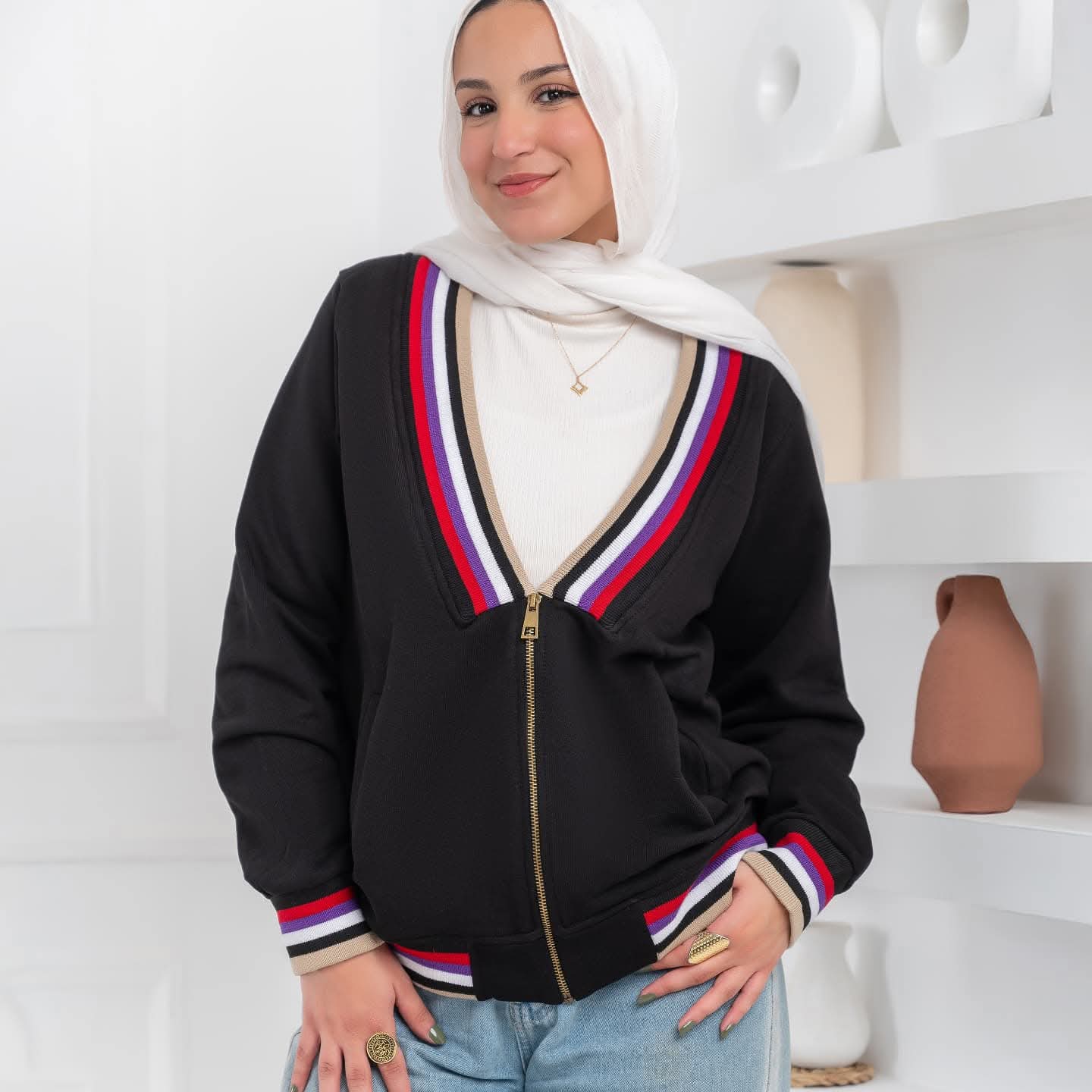 Striped jacket with zipper